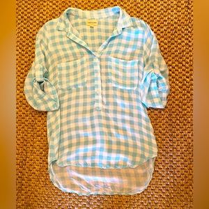 Anthropologie Cloth & Stone Mint Check Tunic Top | Small